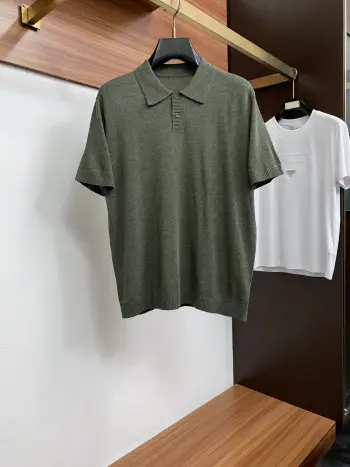 Classic Old Style Knitted Polo with Short Sleeves and Turn-down Collar Replica Zegna Tshirts and Polos