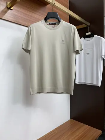 100% Cotton Loose Fit Round Neck Men s Short Sleeve T-Shirt Replica Loro Piana Tshirts and Polos