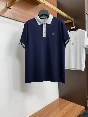 Spring and Summer New Fine Stripe Pique Business Polo Replica Brunello Cucinelli Tshirts and Polos
