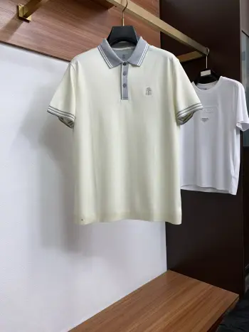 Spring and Summer New Fine Stripe Pique Business Polo Replica Brunello Cucinelli Tshirts and Polos