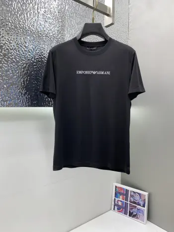 New Silk Cotton Micro Wide Short Sleeve Replica Armani Tshirts and Polos