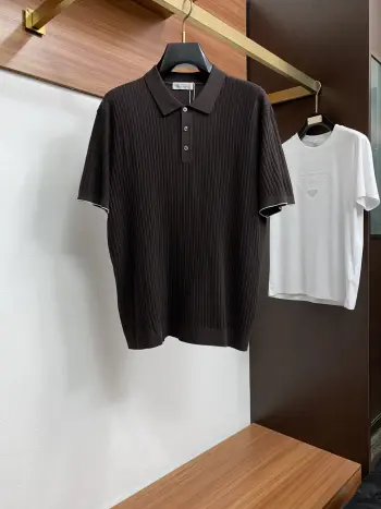 Classic Old Style Knitted Polo with Short Sleeves Replica Brunello Cucinelli Tshirts and Polos