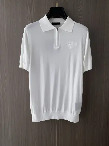 Spring and Summer New Fine Stripe Pique Business Polo Replica Prada Tshirts and Polos