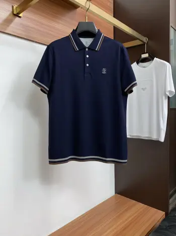 Spring and Summer New Fine Striped Pique Business Polo Replica Brunello Cucinelli Tshirts and Polos