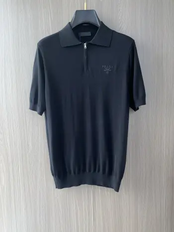 Spring and Summer New Fine Stripe Pique Business Polo Replica Prada Tshirts and Polos