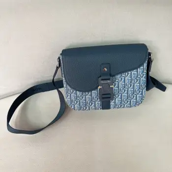 Black grain leather messenger bag men s shoulder bag Replica Dior mens bags
