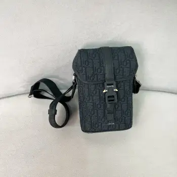 Black grain leather messenger bag men s shoulder bag Replica Dior mens bags