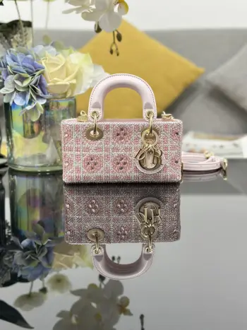 S0910 Tartan Pattern Embroidered Handbag Women s Crossbody Bag Replica Dior womens bags