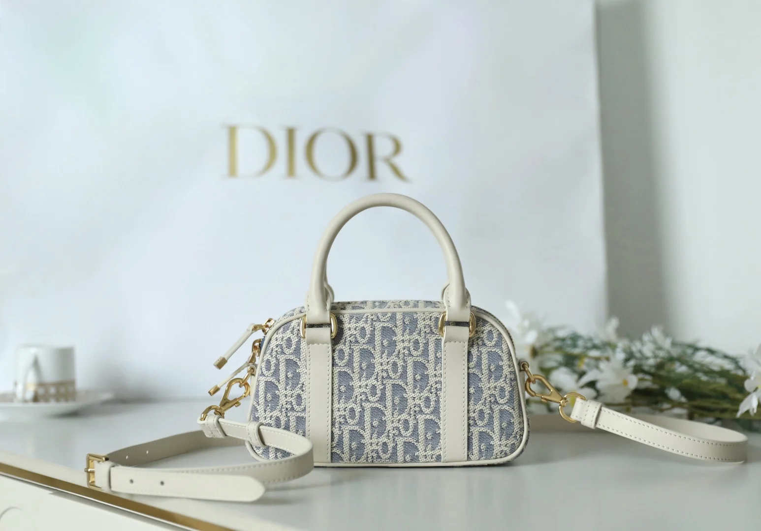 Dior Blue plaid bowling bag women s crossbody bag Dior Blue plaid bowling bag women s crossbody bag