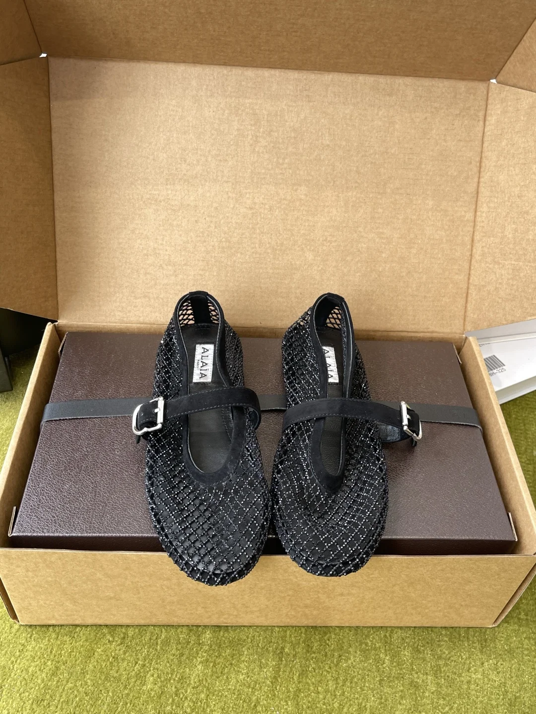 ALAIA Fishing Net Crystal Ballet Shoes Women s Flats