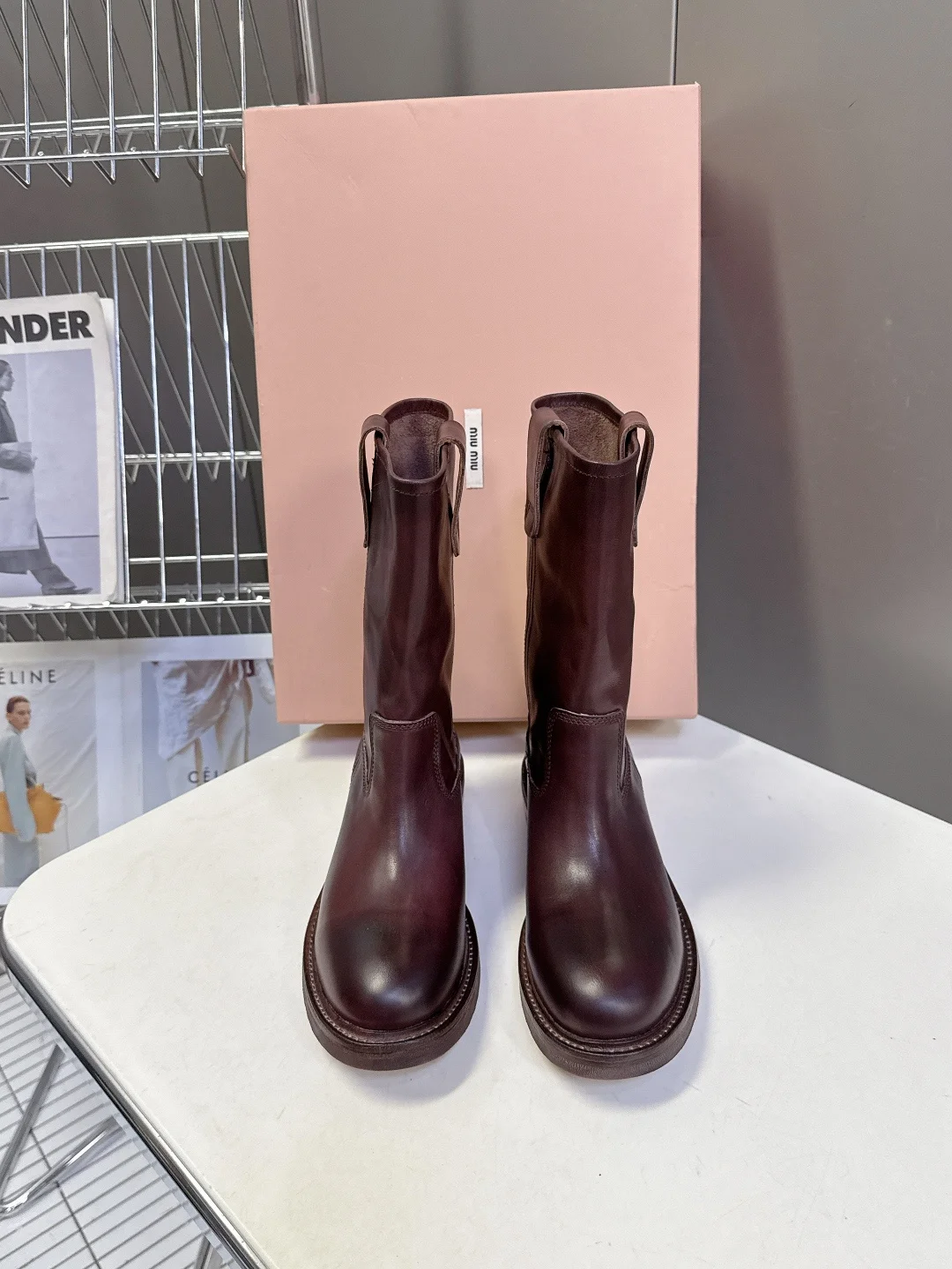 MIU MIU Latest vintage-style distressed mid-calf boots for women MIU MIU Latest vintage-style distressed mid-calf boots for women