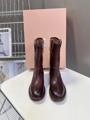 Latest vintage-style distressed mid-calf boots for women Replica MIU MIU Womens Boots