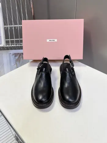 Color-blocking cowhide leather buckle mules women s shoes Replica MIU MIU Womens Loafers and Dress Shoes