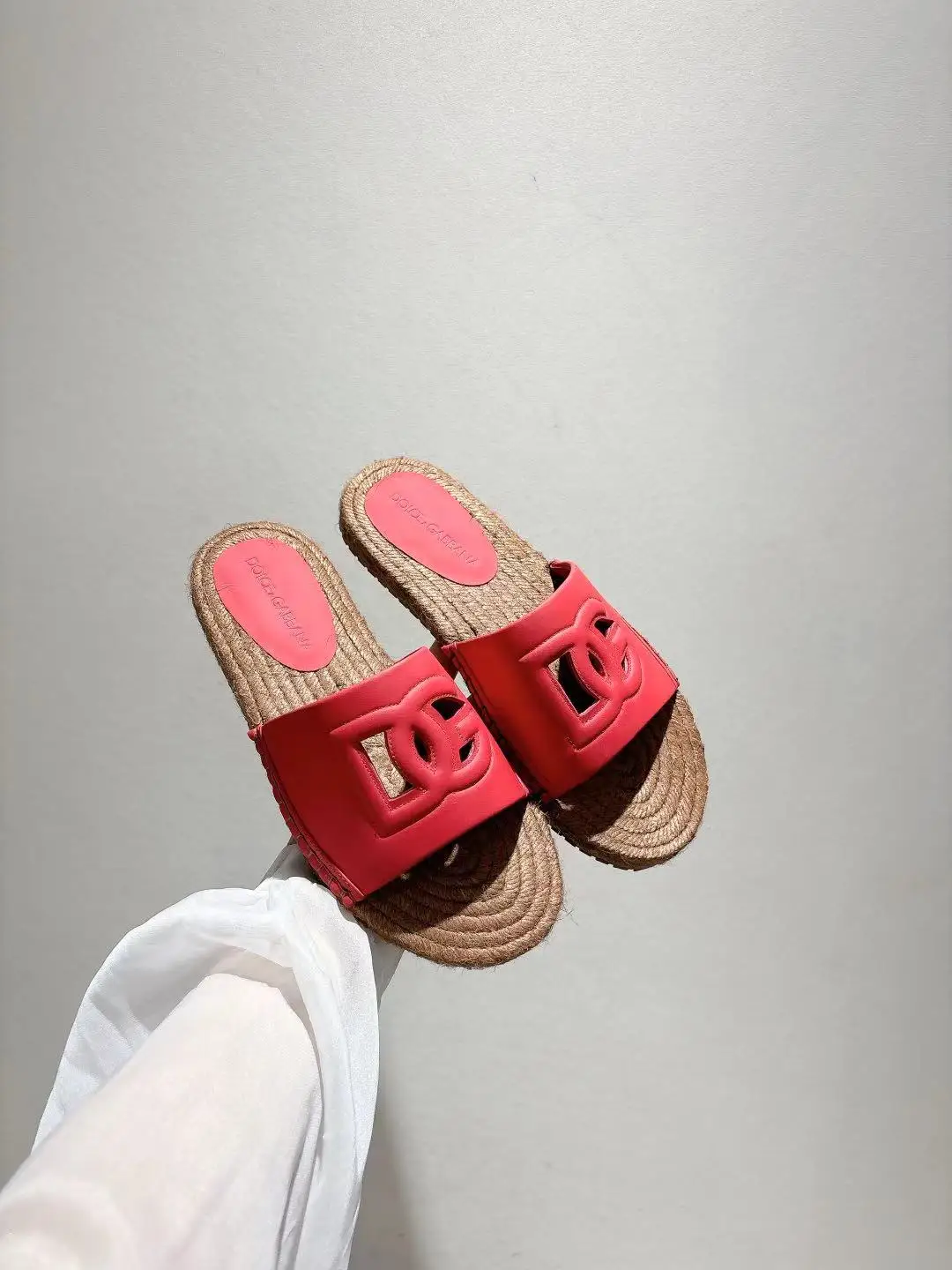Dolce Gabbana Women s straw bottom slippers, casual sandals.