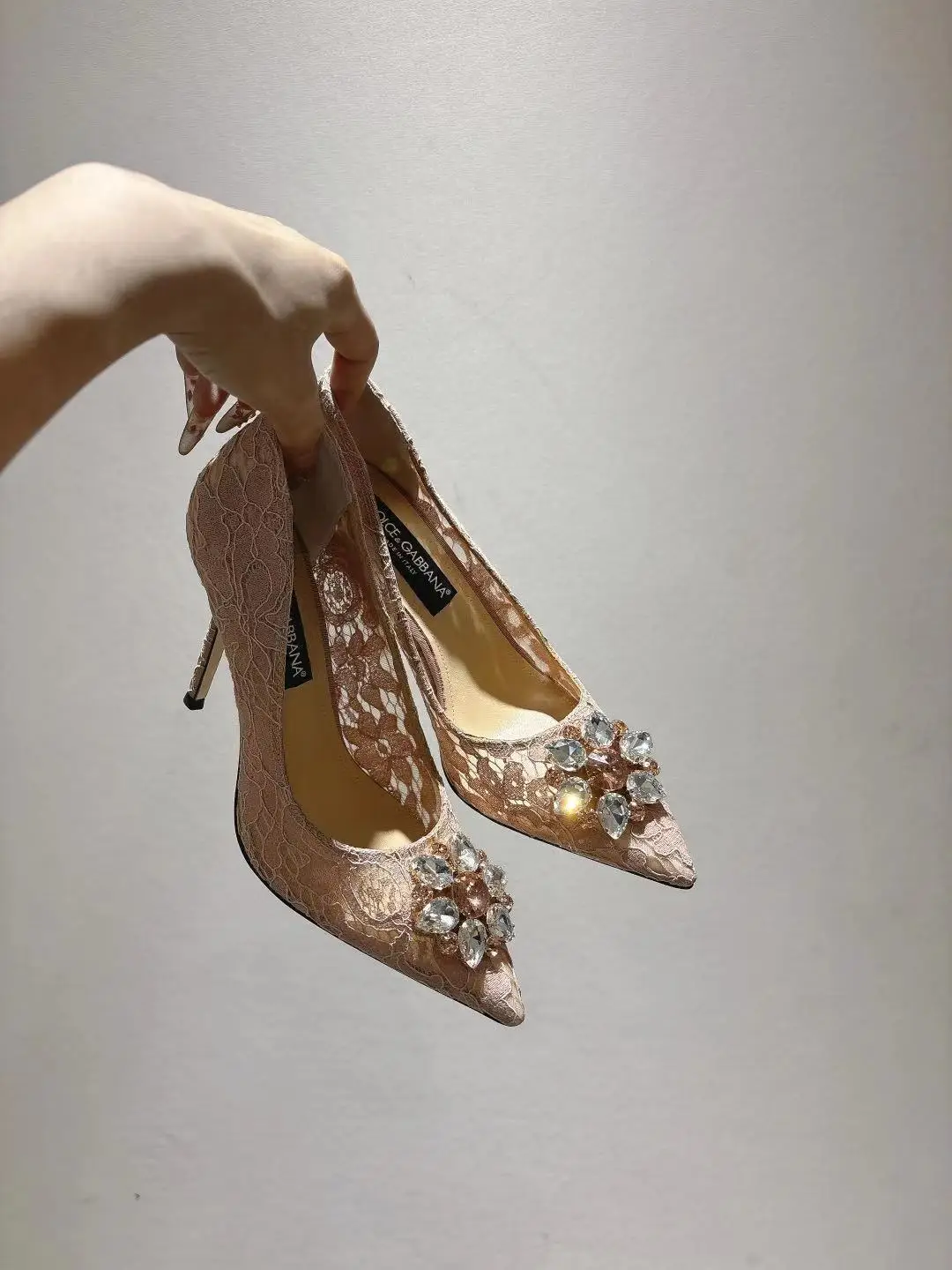 Dolce Gabbana Lace Mesh Sheepskin High Heels Women s Leather Shoes