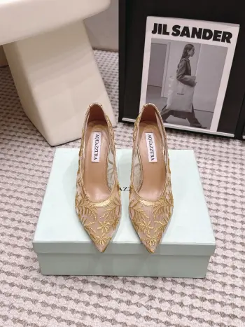 Golden embroidered high heels women s flats Replica AQUAZZURA Womens Pumps and Heels