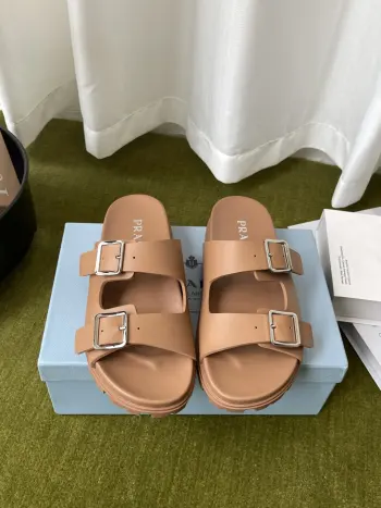 New Double Buckle Sandals Women s Slippers Replica Prada Womens Sandals and Slides