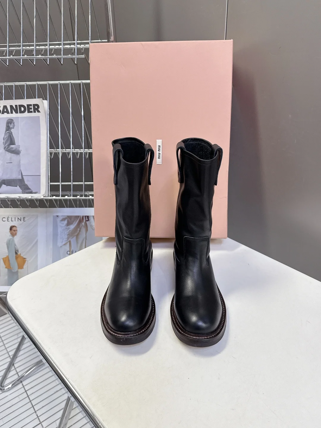 MIU MIU Latest vintage-style distressed mid-calf boots for women MIU MIU Latest vintage-style distressed mid-calf boots for women