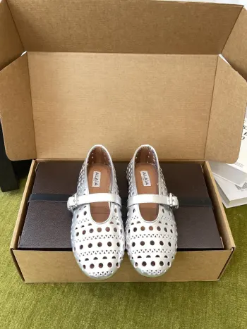 Round Hollow Mary Jane Shoes Women s Flats Replica ALAIA Womens Loafers and Dress Shoes