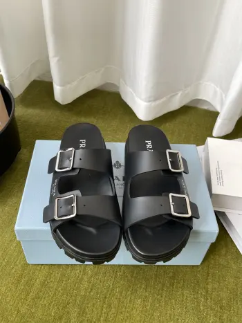 New Double Buckle Sandals Women s Slippers Replica Prada Womens Sandals and Slides