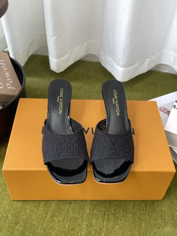 Embroidered fabric, kitten, women s sandals. Replica Louis Vuitton Womens Sandals and Slides