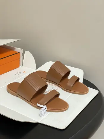 Cowhide sandals, two-strap flat slippers, women s slippers. Replica Hermes Womens Sandals and Slides