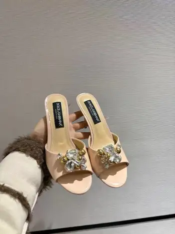New Original Top Layer Cowhide Fabric Slippers Women s Sandals Replica Dolce Gabbana Womens Sandals and Slides