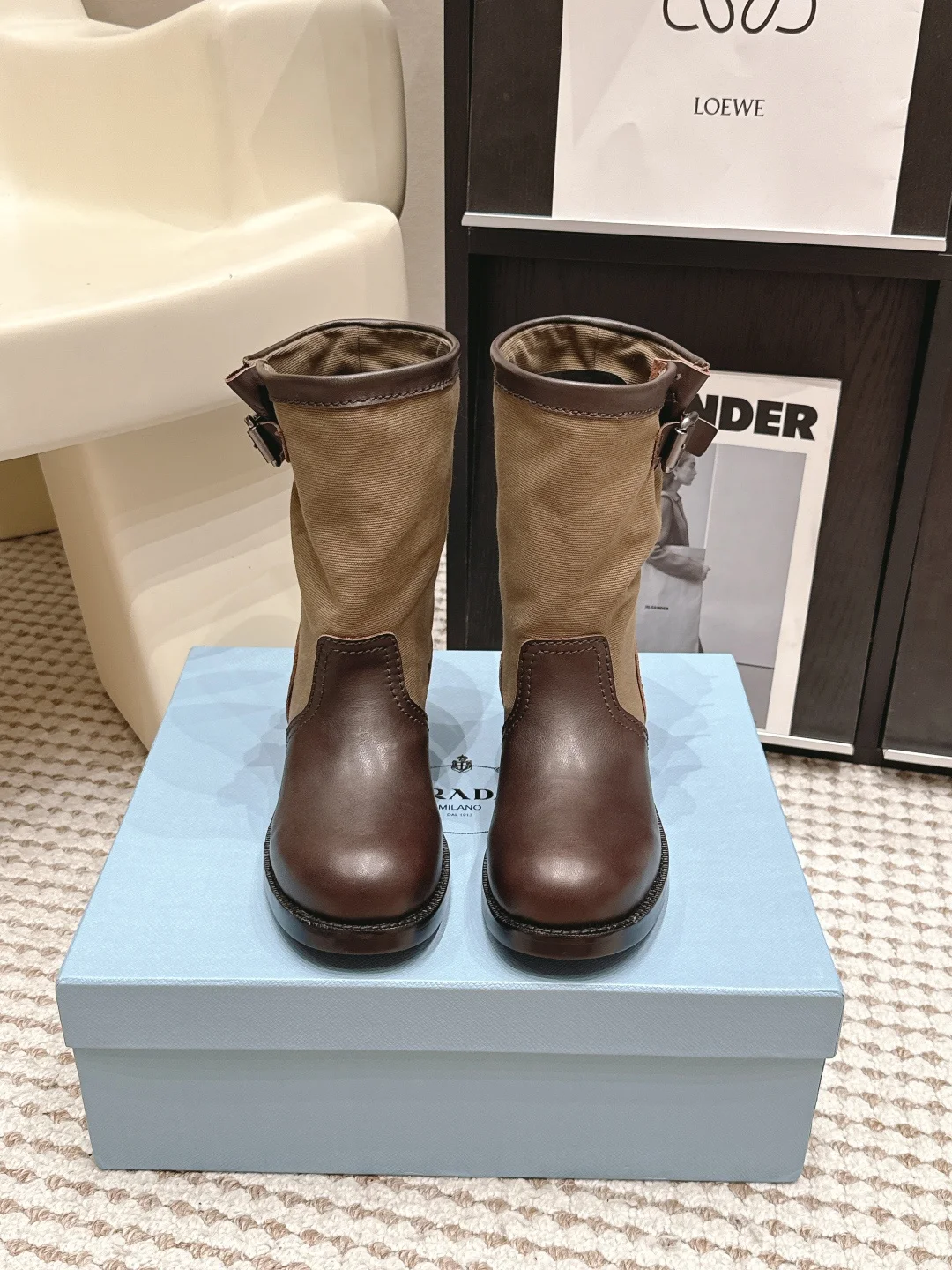 Prada Spring and summer new spliced retro short boots women s short boots Prada Spring and summer new spliced retro short boots women s short boots
