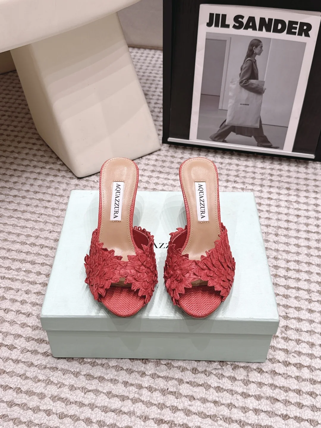 AQUAZZURA Pineapple woven high-heeled peep-toe sandals women s slippers AQUAZZURA Pineapple woven high-heeled peep-toe sandals women s slippers