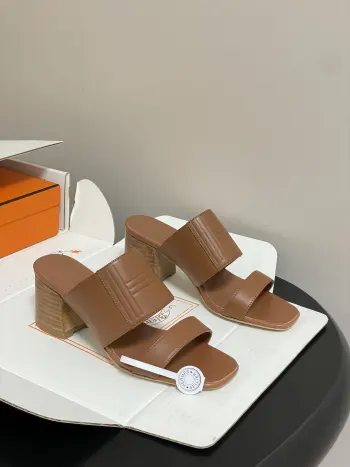 Cowhide sandals two-strap flat slippers women s sandals Replica Hermes Womens Sandals and Slides