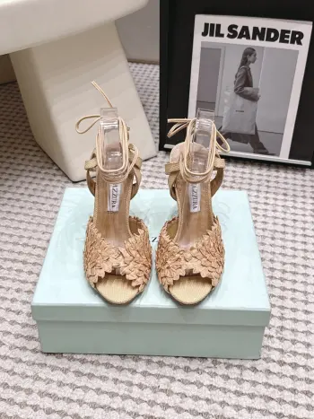 Pineapple woven high-heeled peep-toe sandals women s high-heeled sandals Replica AQUAZZURA Womens Sandals and Slides
