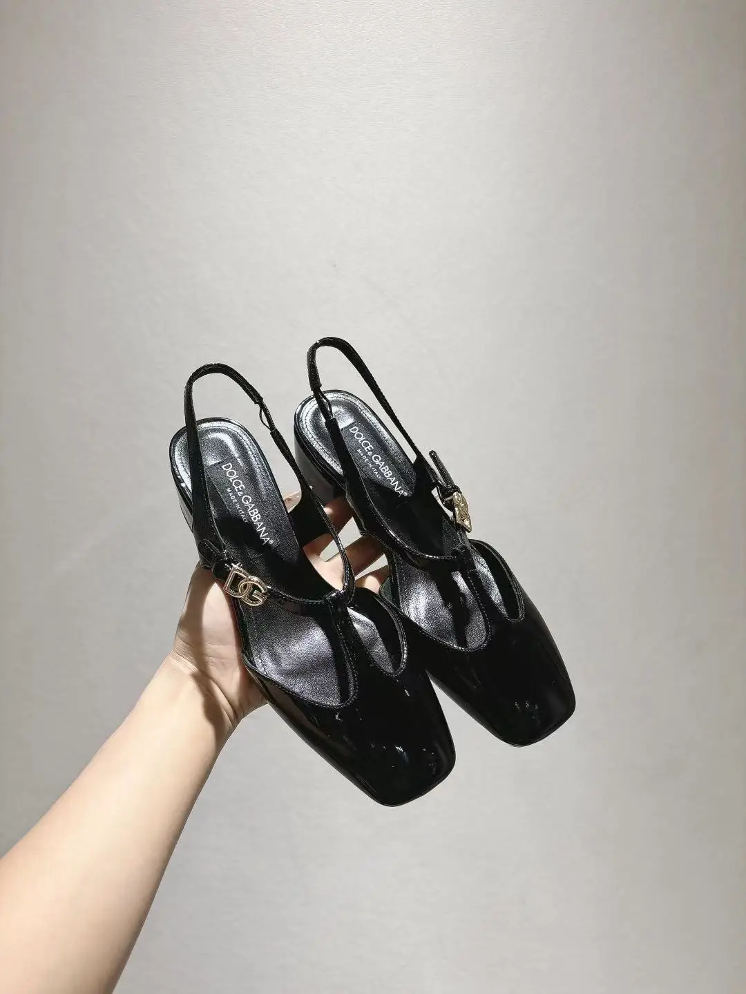 Dolce Gabbana New Style Square Toe Genuine Leather Thick Sole Shoes Women s Leather Shoes