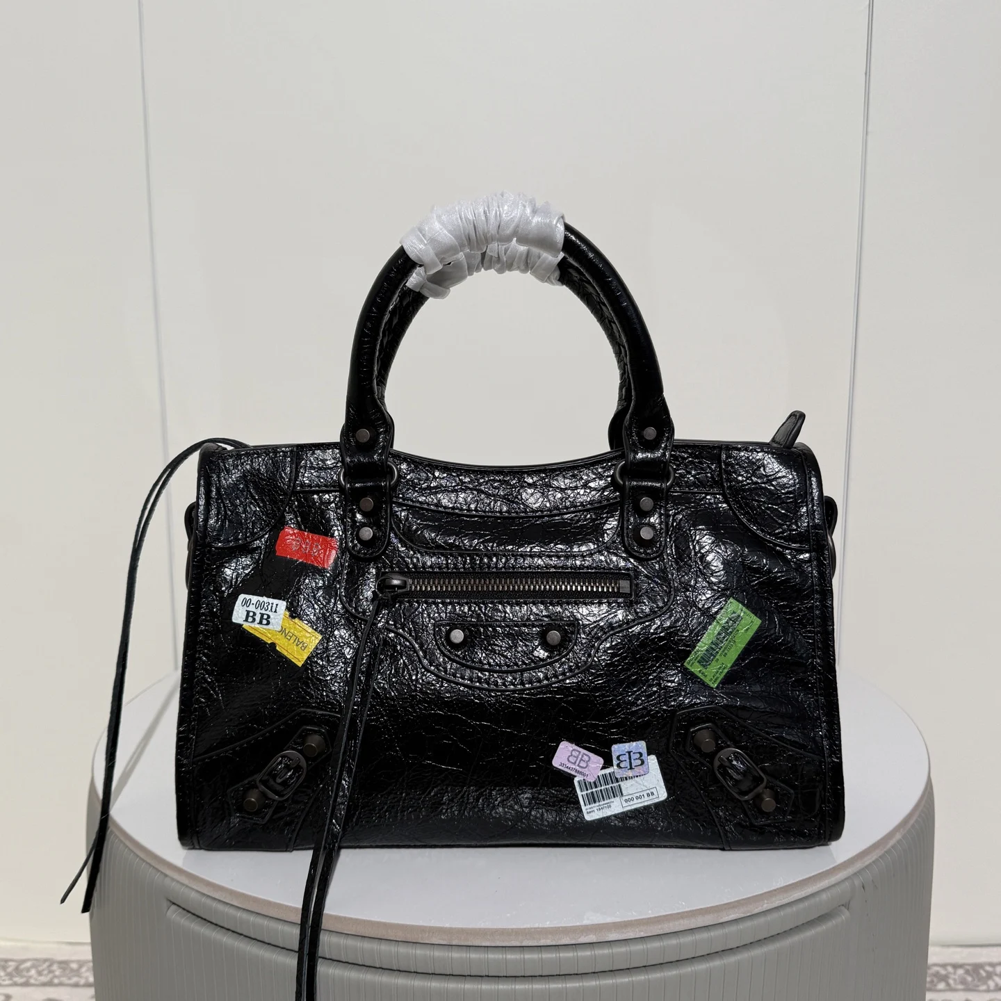 Balenciaga 188088 Pleated Leather New Motorcycle Bag Women s Crossbody Bag