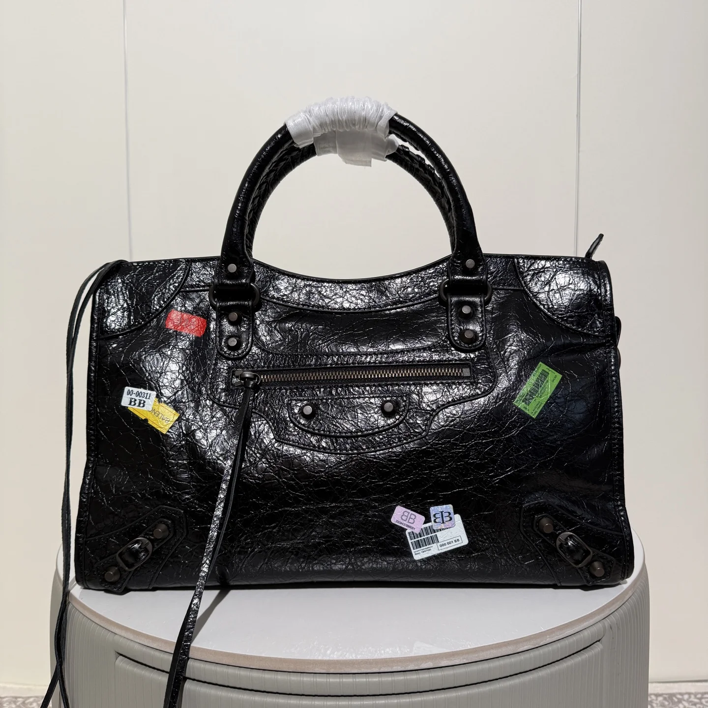 Balenciaga 188089 Pleated Leather New Motorcycle Bag Women s Crossbody Bag