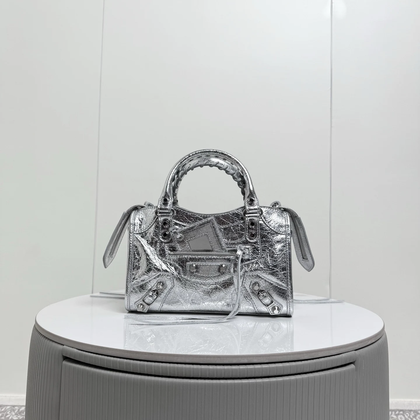 Balenciaga 188108 Pleated Leather New Motorcycle Bag Women s Crossbody Bag
