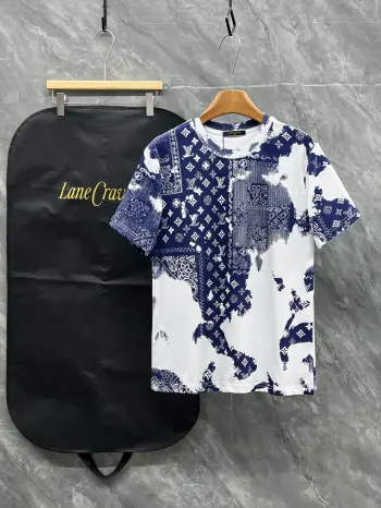 Jacquard Color-Contrast Vintage Floral Round Neck Short Sleeve T-Shirt Replica Louis Vuitton Tshirts and Polos
