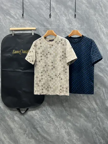 Jacquard Color-Contrast Vintage Round Neck Short Sleeve T-Shirt Replica Louis Vuitton Tshirts and Polos