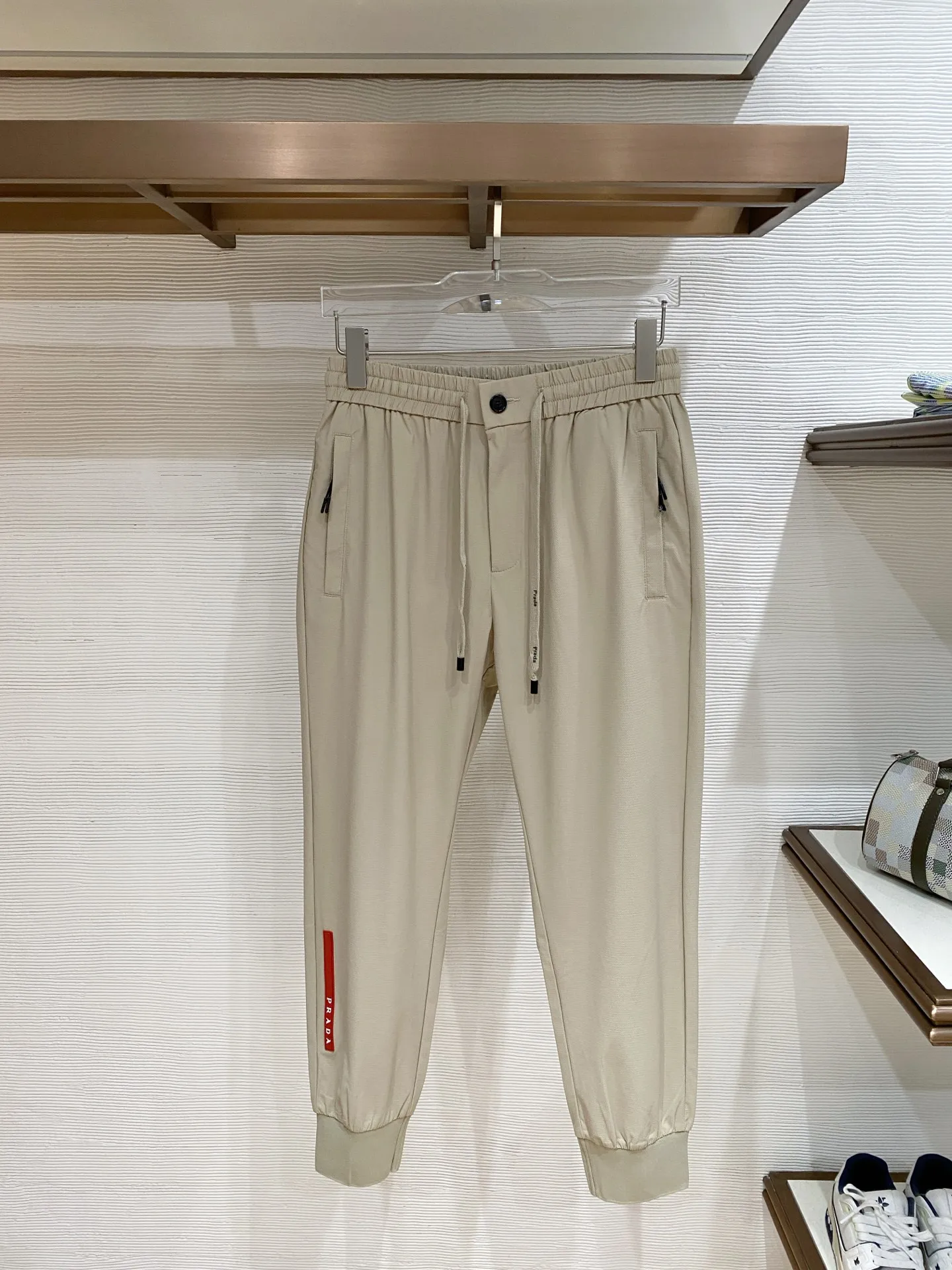 Prada Men s Nameplate Fashion Drawstring Cuffed Casual Long Pants Prada Men s Nameplate Fashion Drawstring Cuffed Casual Long Pants
