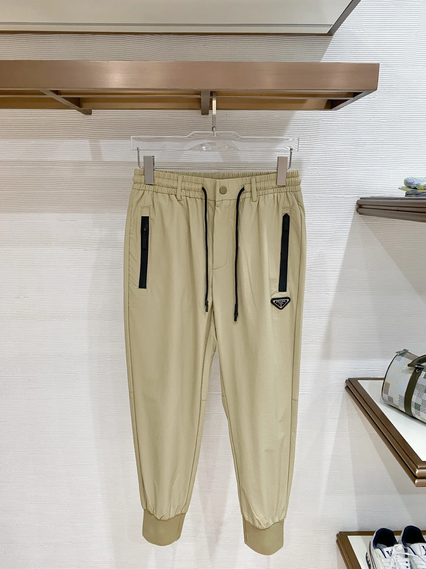 Prada Men s Nameplate Fashion Drawstring Cuffed Casual Long Pants Prada Men s Nameplate Fashion Drawstring Cuffed Casual Long Pants