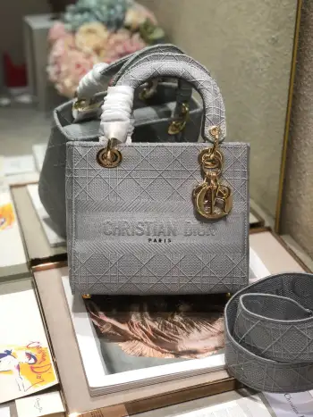 9027 Five-Grid Embroidered Gray Lady Dior Bag Women s Crossbody Bag Replica Dior womens bags
