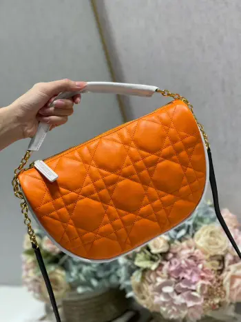 7201 Orange Cowhide Leather Shoulder Bag Women s Crossbody Bag Replica Dior womens bags